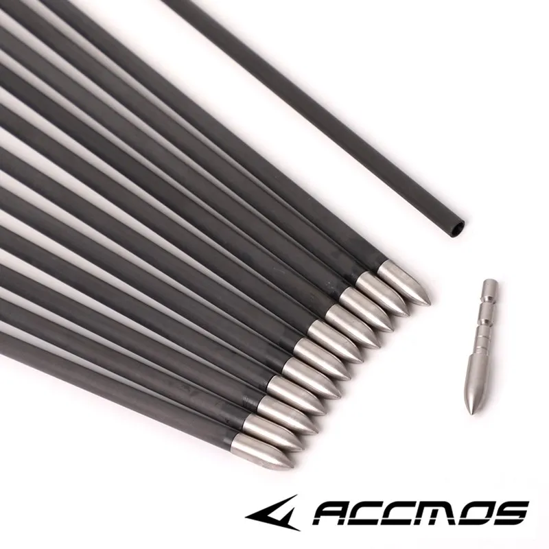 Pure Carbon Arrow for Recurve Bow or Compound Bow Shooting, Spine300, 350, 400, 500, 600, 700, 800, 900, 1000, ID4.2mm, 6-12 Pcs