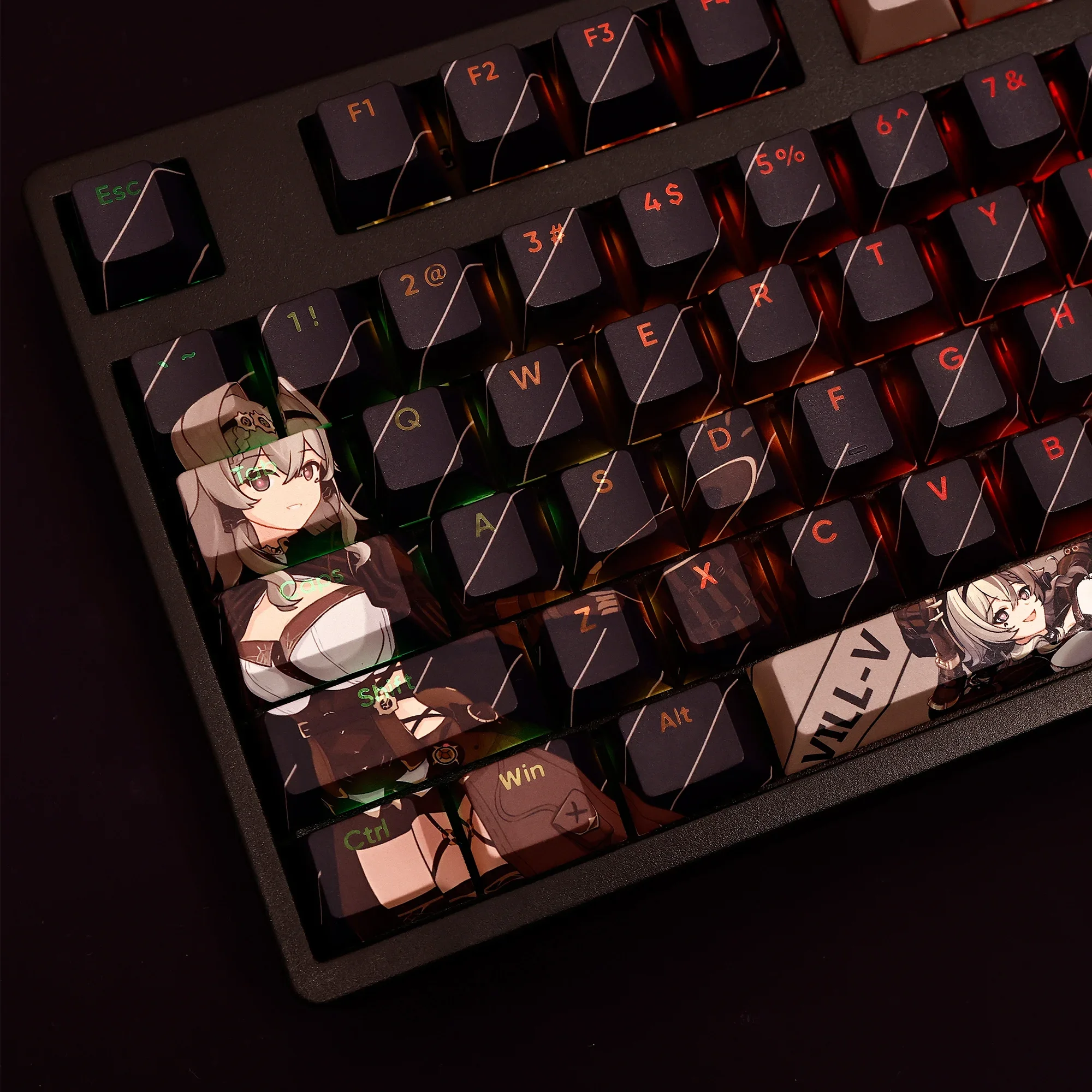 VILL-V 108 Key Caps Honkai Impact PBT DYE Sublimation Light Transmitting Cherry Switch Cross Key Cover for Mechanical Keyboard
