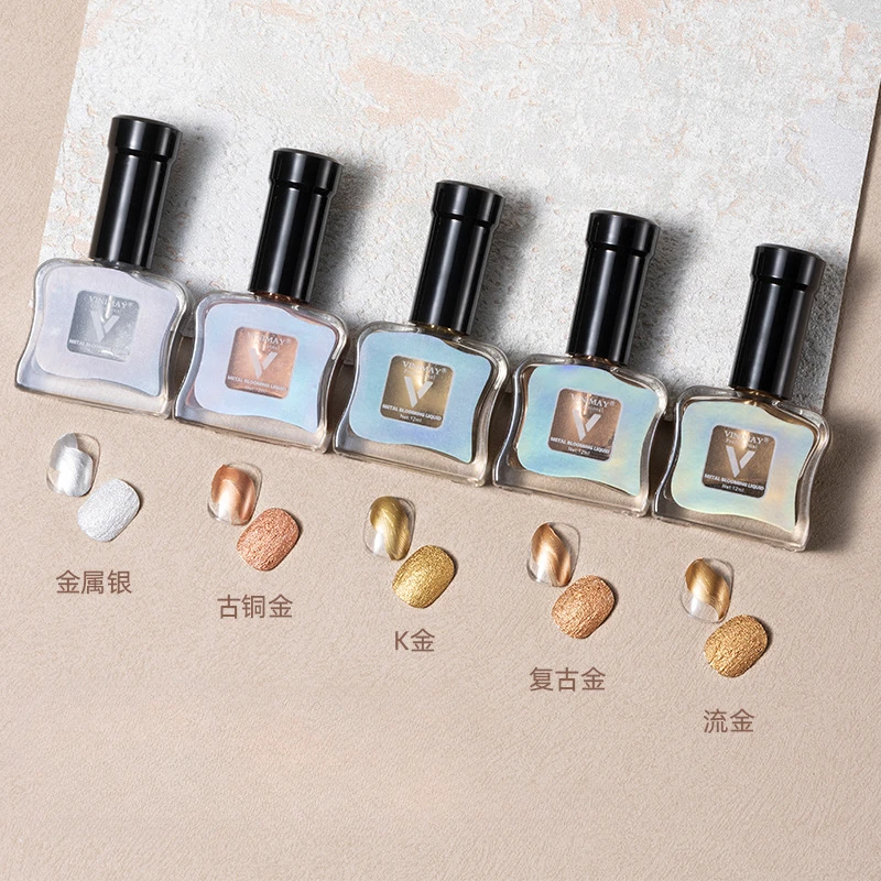 

5 цветов, 12 мл, серебристый, золотой, металлический акварельный лак для ногтей, чернила, натуральный воздушно-сухой цветущий эффект, градиентные чернила для мраморных ногтей своими руками