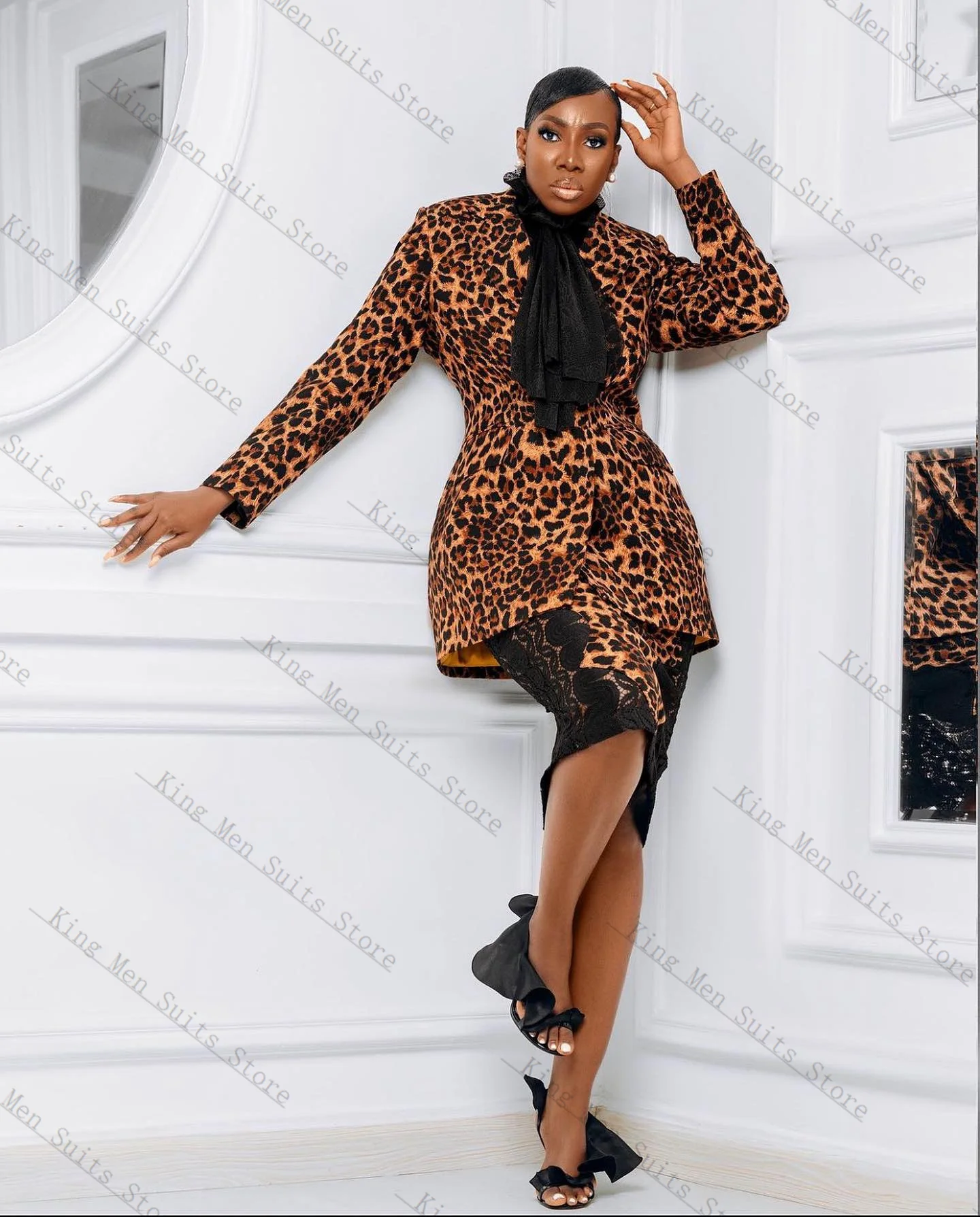 

Leopard Lace Women Suit Skirt Set 2 Pieces Blazer+Prom Dress Customized Sexy Autumn Formal Wedding Tuxedos Party Prom Coat