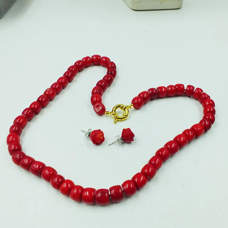 5X8MM 3A red coral necklace. Classic, beautiful bride wedding necklace 18\