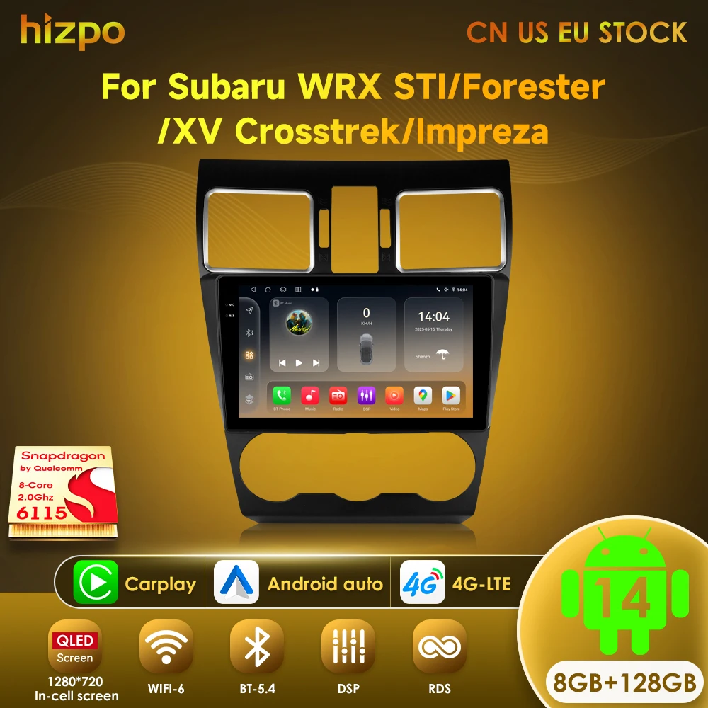 Hizpo Android 14 Radio For Subaru Forester WRX and STI XV Crosstrek Impreza 2015 2016 - 2018 Stereo Car GPS Player 2din Carplay