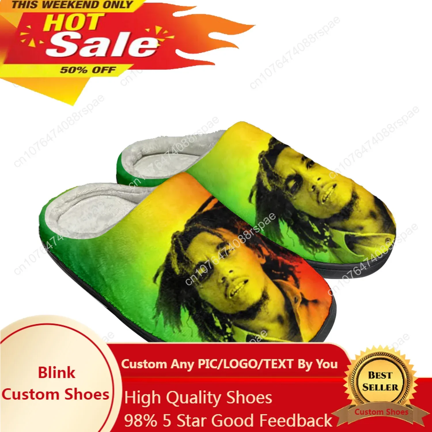 Reggae Bob Marley Rock Music Star Home Cotton Custom Slippers Mens Womens Sandals Plush Bedroom Keep Warm Shoe Thermal Slipper