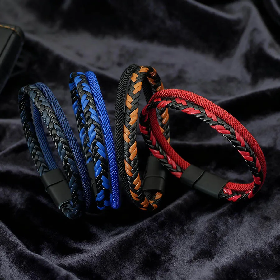 Premium Doppelschicht Leder Schnur Armband Mann handgemachte geflochtene abnehmbare Schnalle Kette Armband Straße Hiphop Homme Geschenk Joias