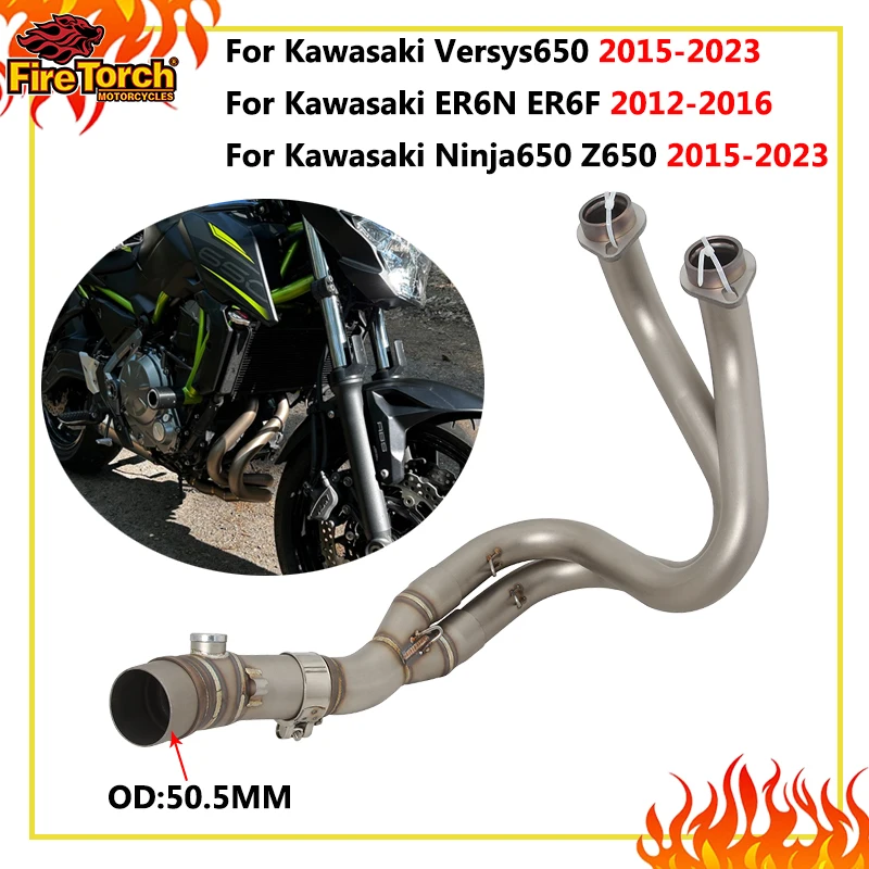 Slip-On-Auspuff für Kawasaki Ninja 650 Z650 ER6N Versys 650 ER6F 2012 - 2023 Motorrad Auspuffanlage Vorderes Mittelrohr 51MM Schalldämpfer