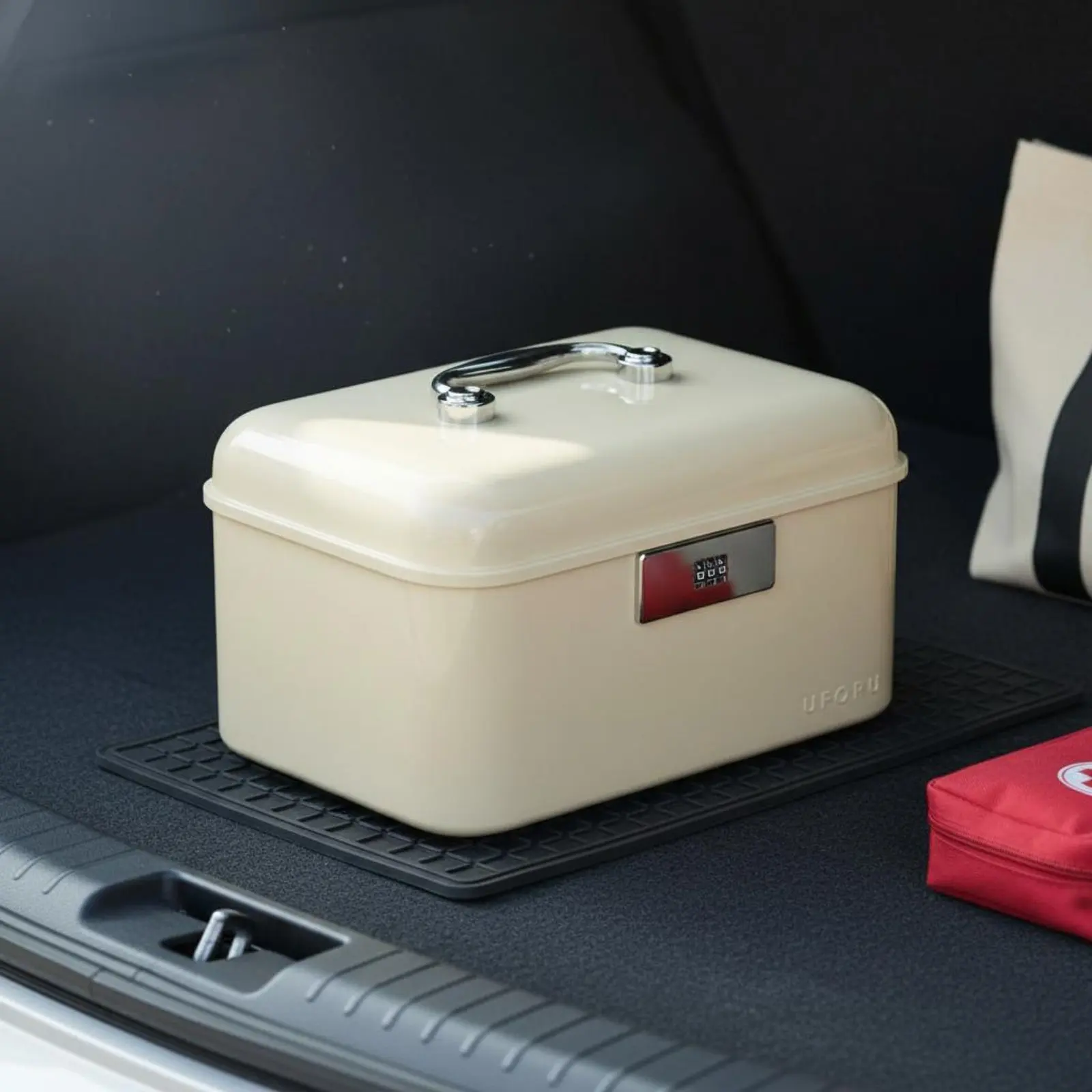Combination Lock Box Large Capacity Portable Security Box Lockable Case Double Compartment Household Storage Sturdy Duty