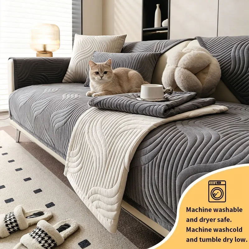1PC-Water ripple texture sofa pad, pet friendly scratch resistant and durable sofa protection pad