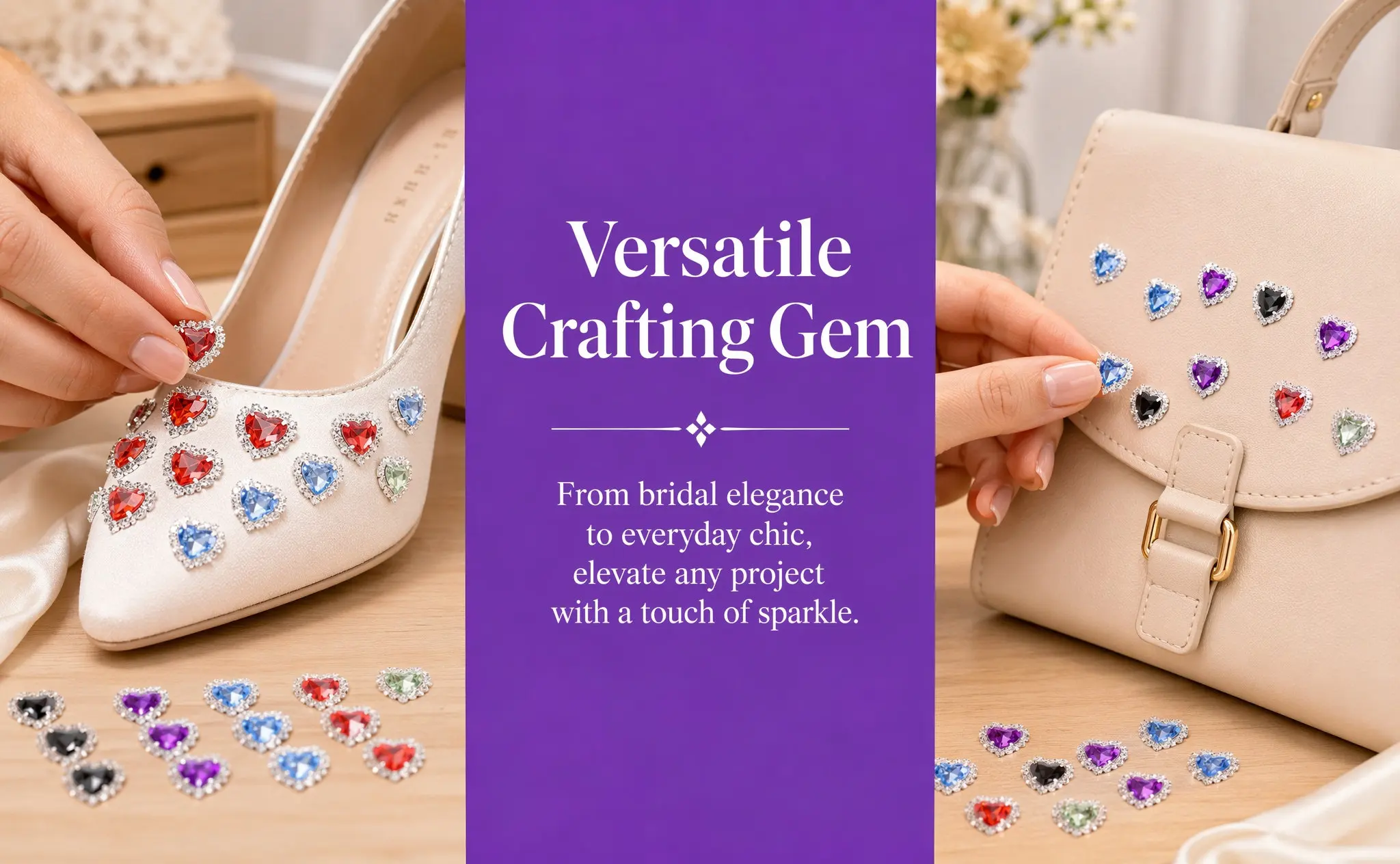 Heart Rhinestone Buttons 30Pcs Metal Claw Set Glass Flatback Embellishments for DIY Clothes Wedding Shoes