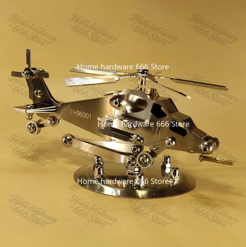 Helicopter Model, Hand-assembled Stainless Steel Small Aircraft Ornament, Alloy Handicraft Gift