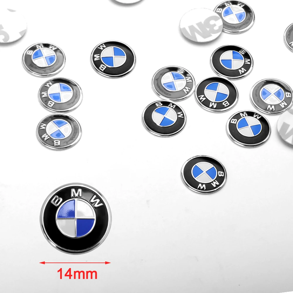 10PCS 14MM 3D Aluminum Decal Car Key Shell Sticker Auto Key Remote Fob  for Bmw M E46 E90 E60 F10 F30 E39 F20 E92 G30 X5 F15 E70