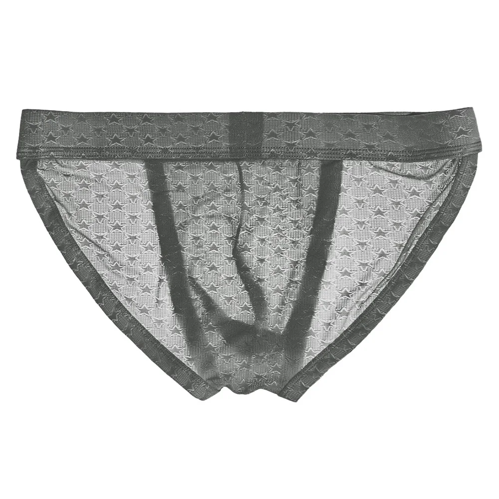 Men Jacquard Mesh Briefs Underwear Translucent Low-Waist High Fork Soft Panties Ice Silk  Cool Breathable Briefs For Man