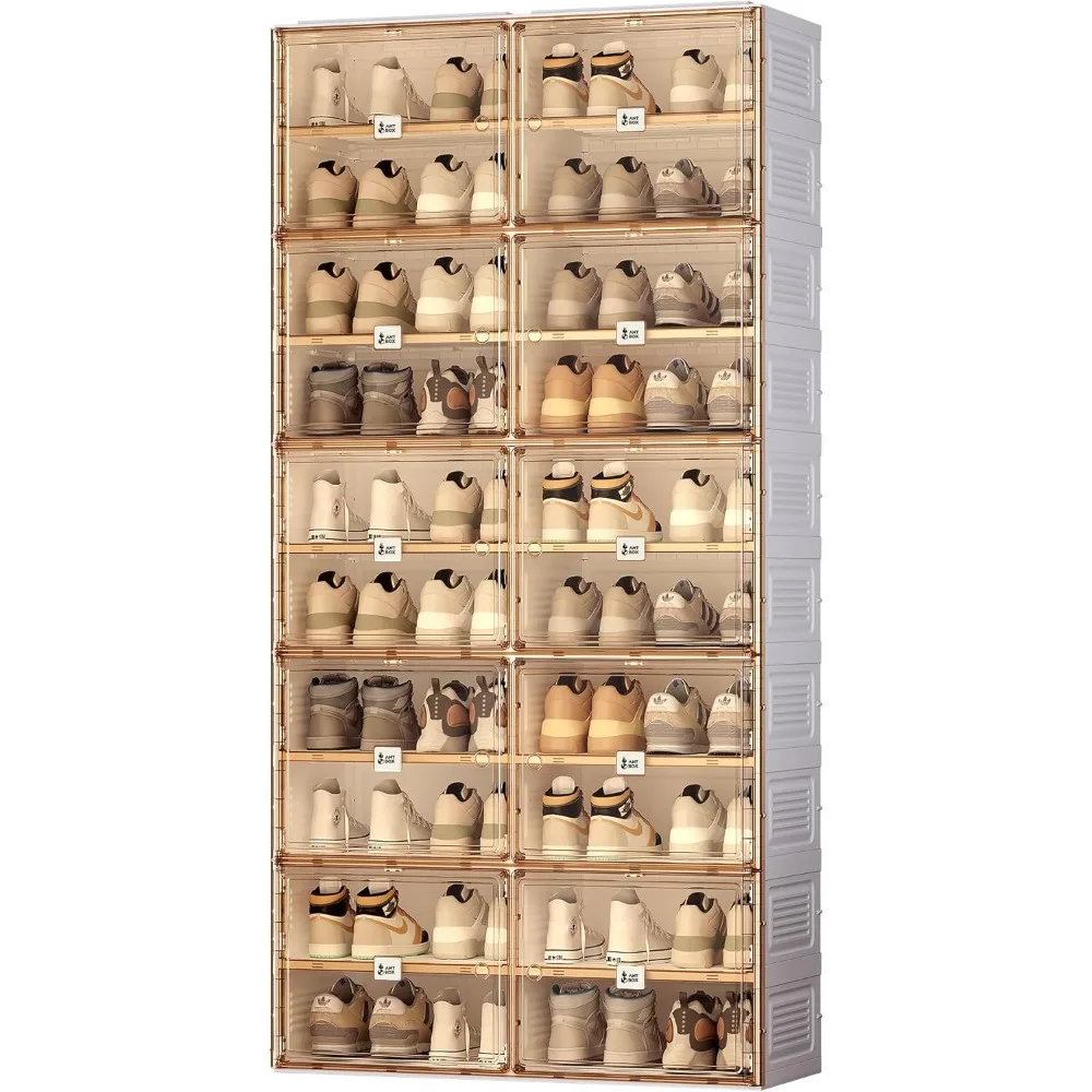 

Portable Stackable Shoe Rack Organizer with Magnetic Clear Door Large Sneaker Storage Cabinet 10 Tiers 40 Pairs Plastic Bins