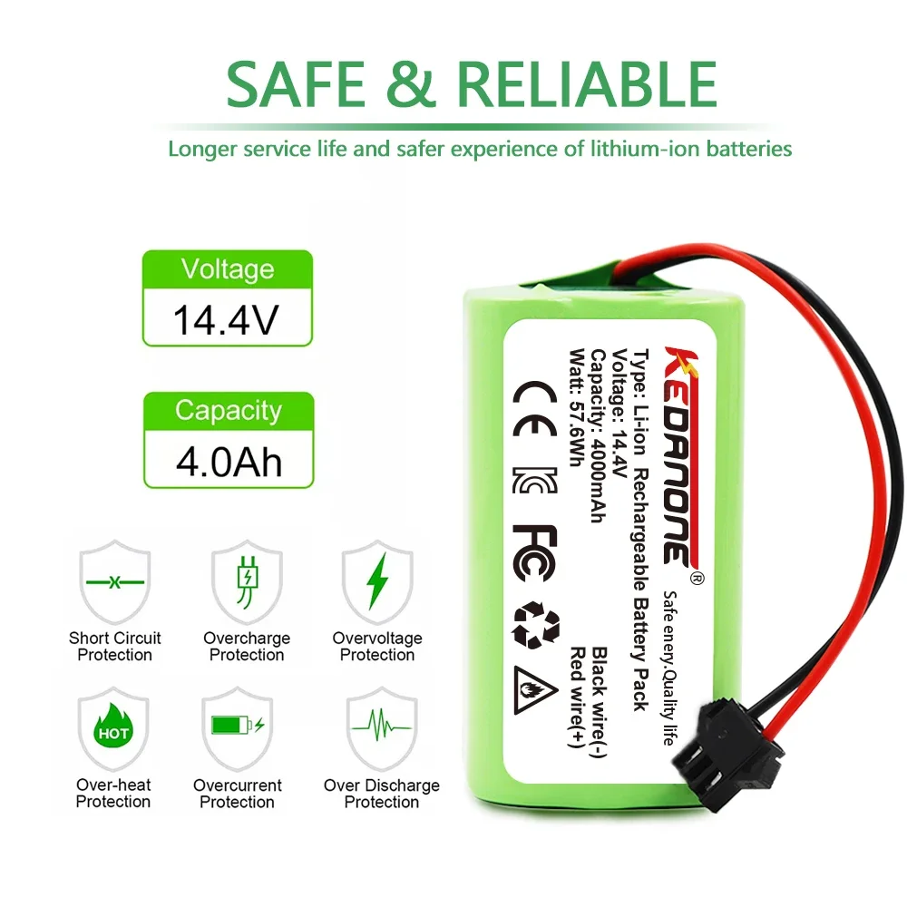 

New 14.4V 4000mAh Li-ion Battery for Conga 990 1090 Tesvor X500 Ecovacs Deebot N79 N79S DN622 Eufy RoboVac 11 11S RoboVac 30