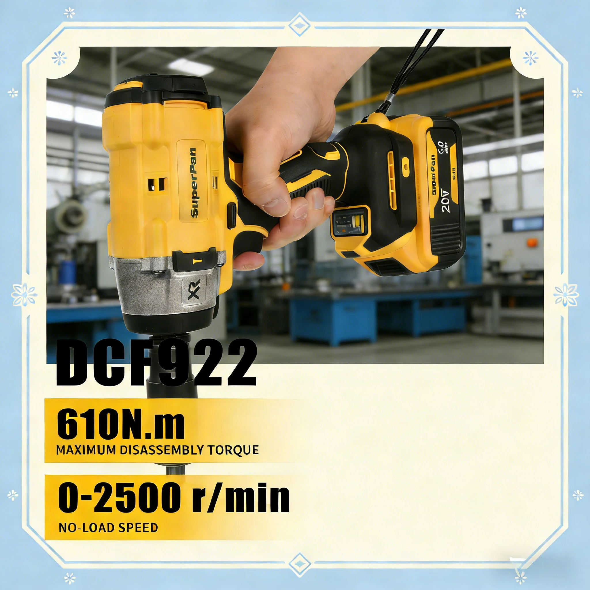 

SuperPan SP922 Impact Wrench Power Tools 20V Lithium ion 610NM 1/2" Drive High Efficiency Work for dewalt 20V battery pin