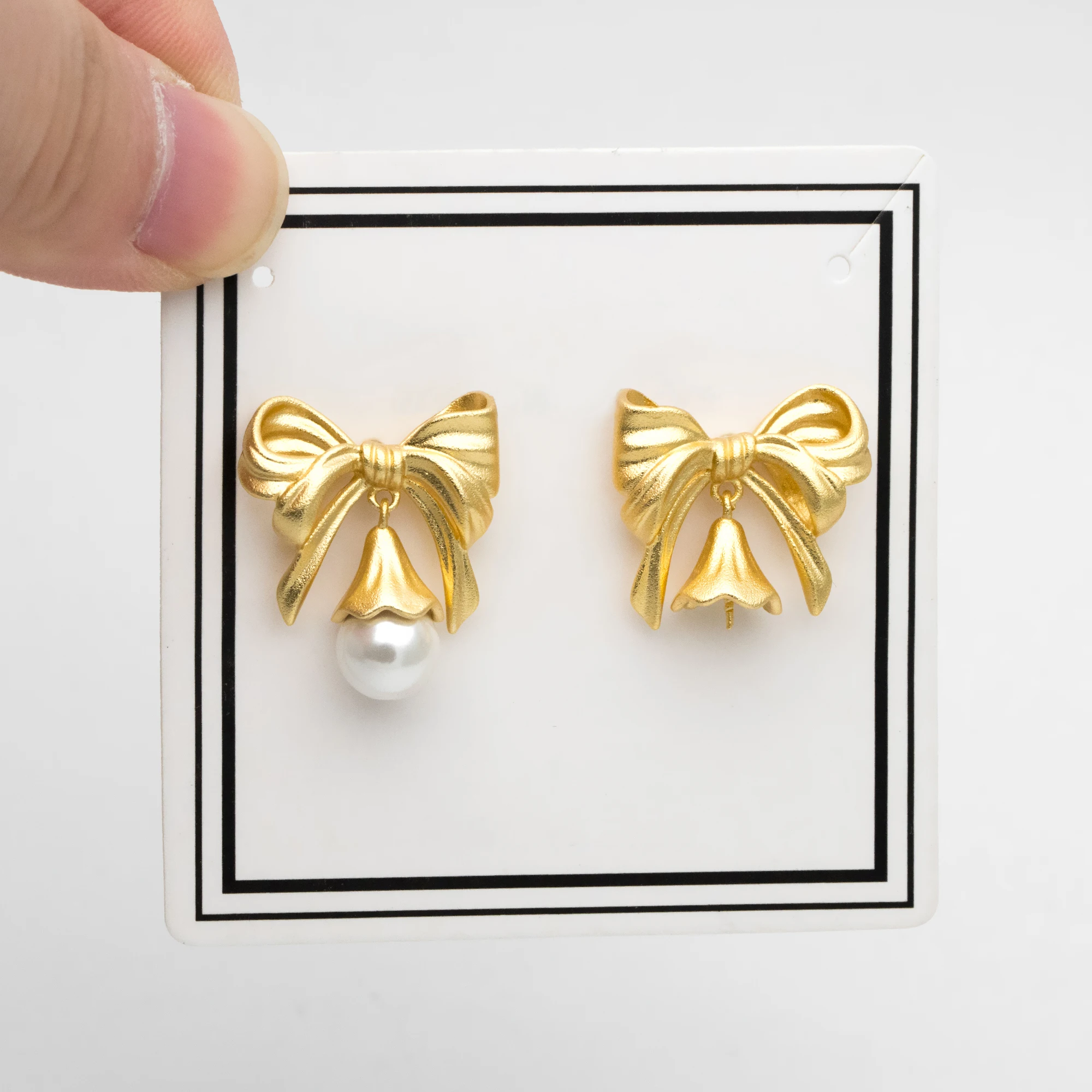 4pcs Matte Gold Plated Brass Bowknot Earring, 18x20mm, Half Drilled Pearl Mounts, Pearl Earring Settings (GB-3473)