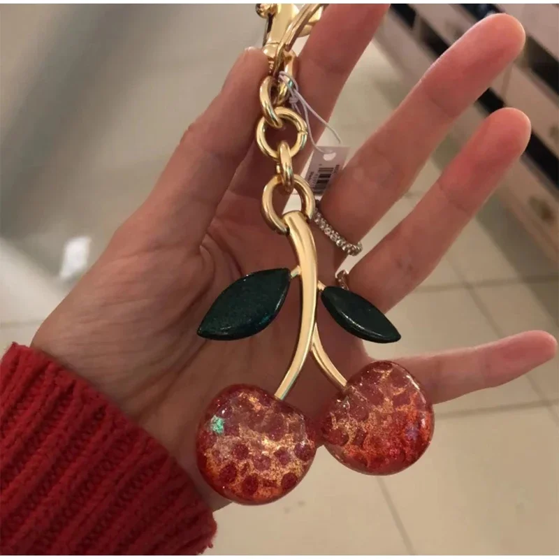 

Bag Pendant Keychain Women's Exquisite Crystal Cherry Car Key Accessories Gifts For Girls Female Fruits Cherries Pendant Keyring