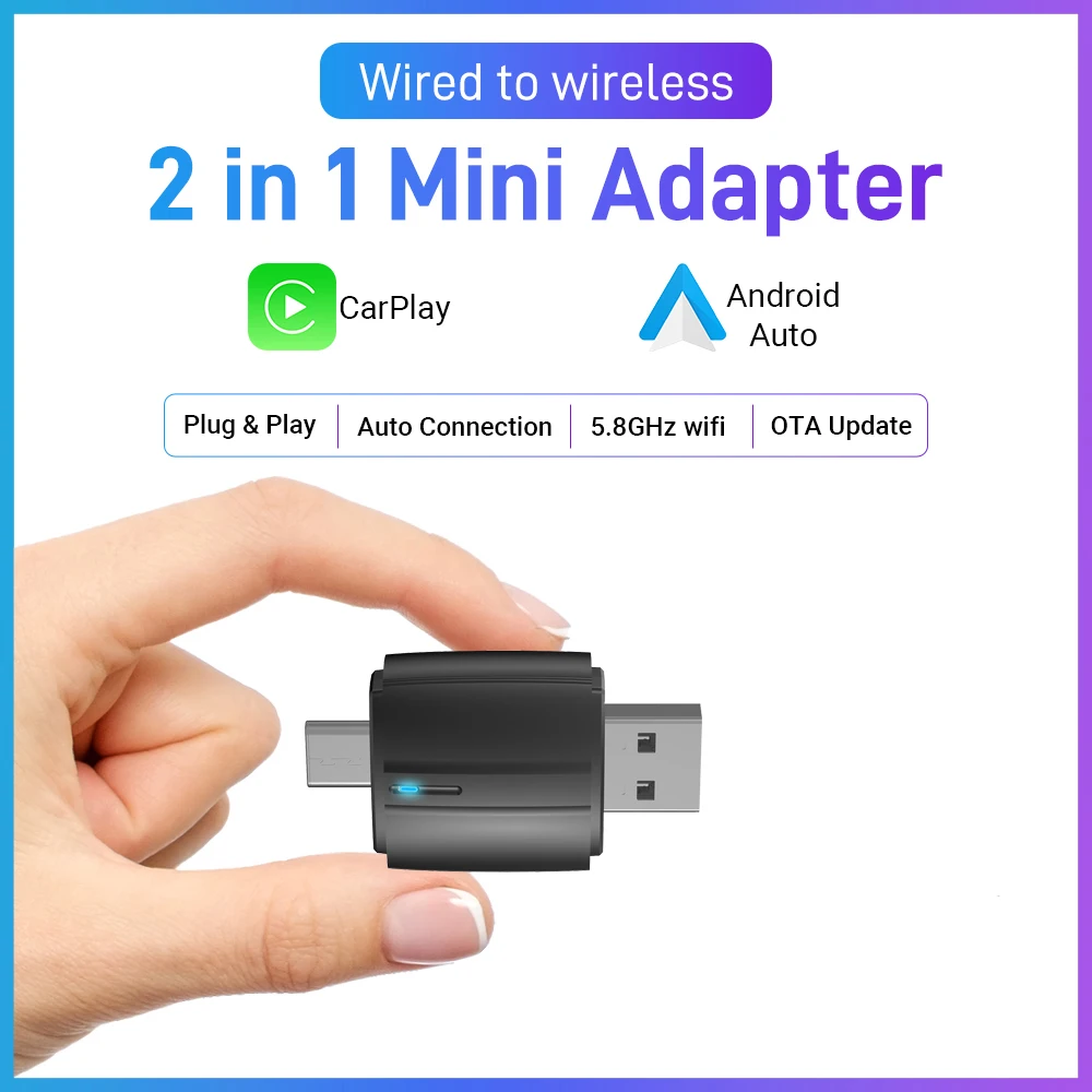 XUDA 2025 Draadloze 2IN1 CarPlay Android Auto Draadloze Mini Box Adapter Slimme Plug En Play Dongle Bluetooth WiFi Snelle Verbinding