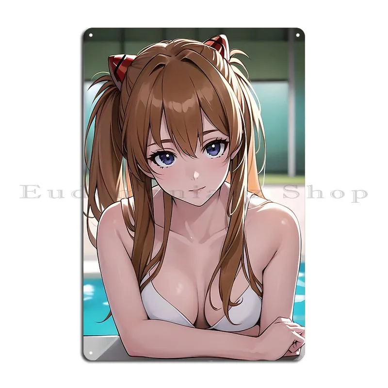 Asuka Langley Portrait Metal Plaque Bar Create Club Bar Retro Custom Tin Sign Poster