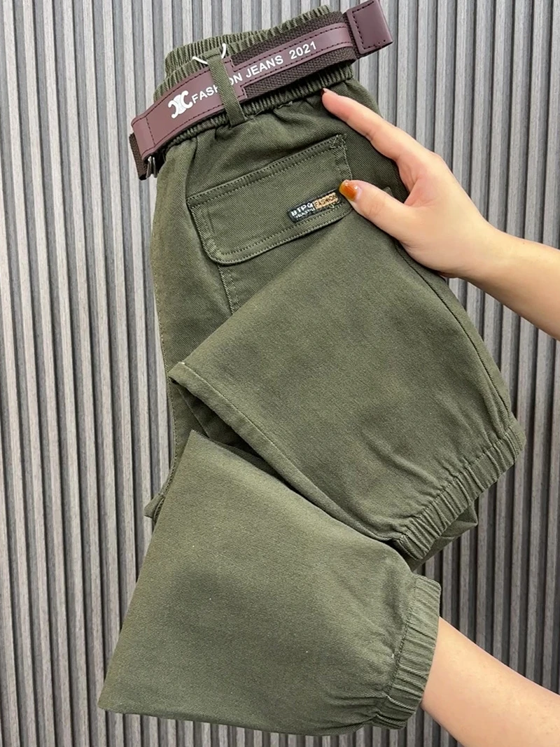 Spring Summer NEW High Waist Harem Pants Women Loose All-Match Casual Denim Bundle Foot XJ607
