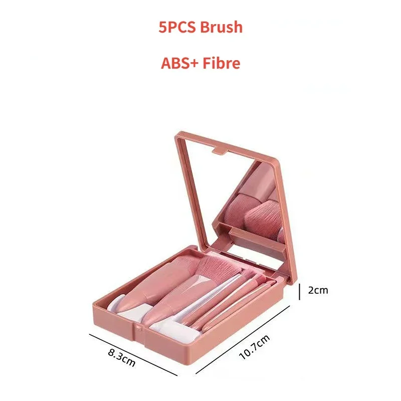 5PCS Mini Makeup Brush Set with Mirror Case Blush Lip Eyeshadow Brush Professional Makeup Brush Set Portable Travel Beauty