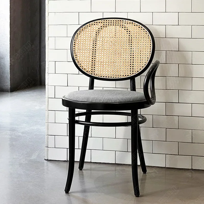 

Simple household solid wood rattan dining table and chairs, Nordic home leisure creative armrest dining chair