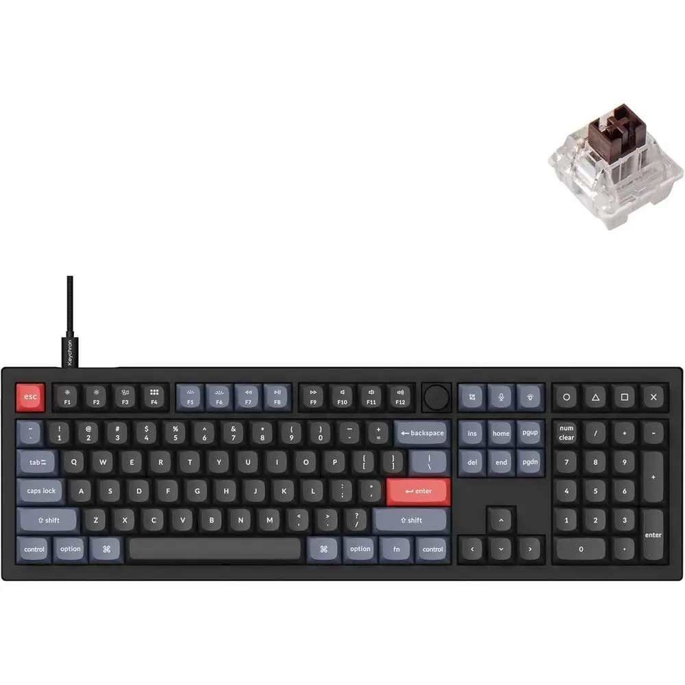 

Full-Size QMK/VIA Programmable Mechanical Keyboard with Hot-Swappable Pro Brown Switches, Compatible with Windows/Linux, Black E