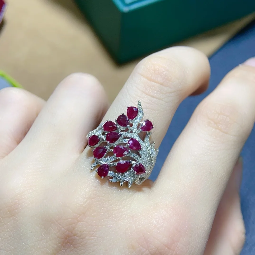 

Кольцо из стерлингового серебра 925 пробы с рубином, натуральные драгоценные камни разных размеров 3x4 мм, красные украшения в кластере
