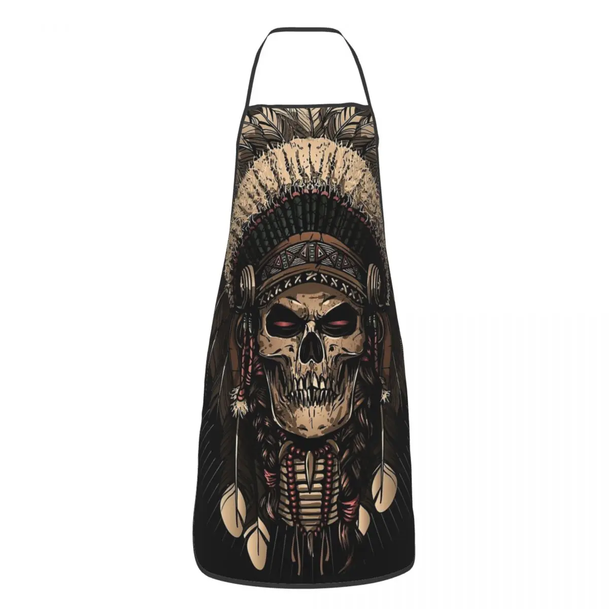 Unisex Indian Skull Apache Feathers Bib Apron Women Men Tablier Cuisine for Cooking Kitchen Skull Kitchen Baking