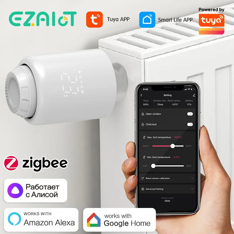 Tuya WiFi Smart ZigBee TRV Heizkörper Thermostat Antrieb Ventil Programmierbare Temperatur Controller Stimme Alexa Google Hause