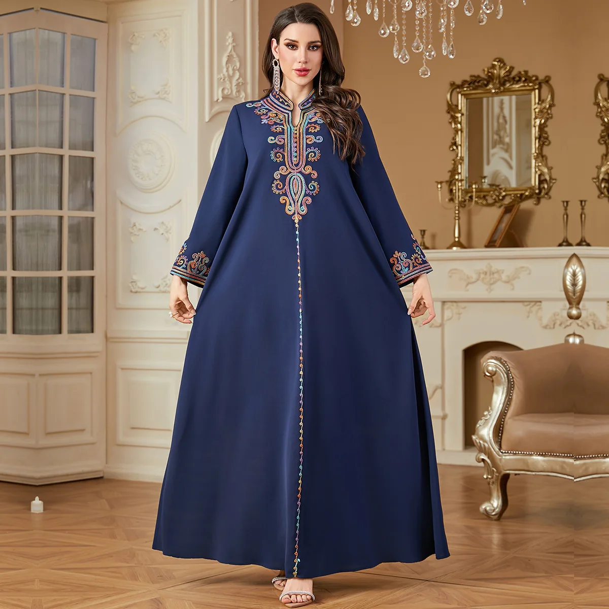 

4364 Women's Muslim Abaya Embroidered Arabic Jalabiya Fashion Dress Long Dress Robe Abaya Ramadan Dubai Luxury Islam Elegant