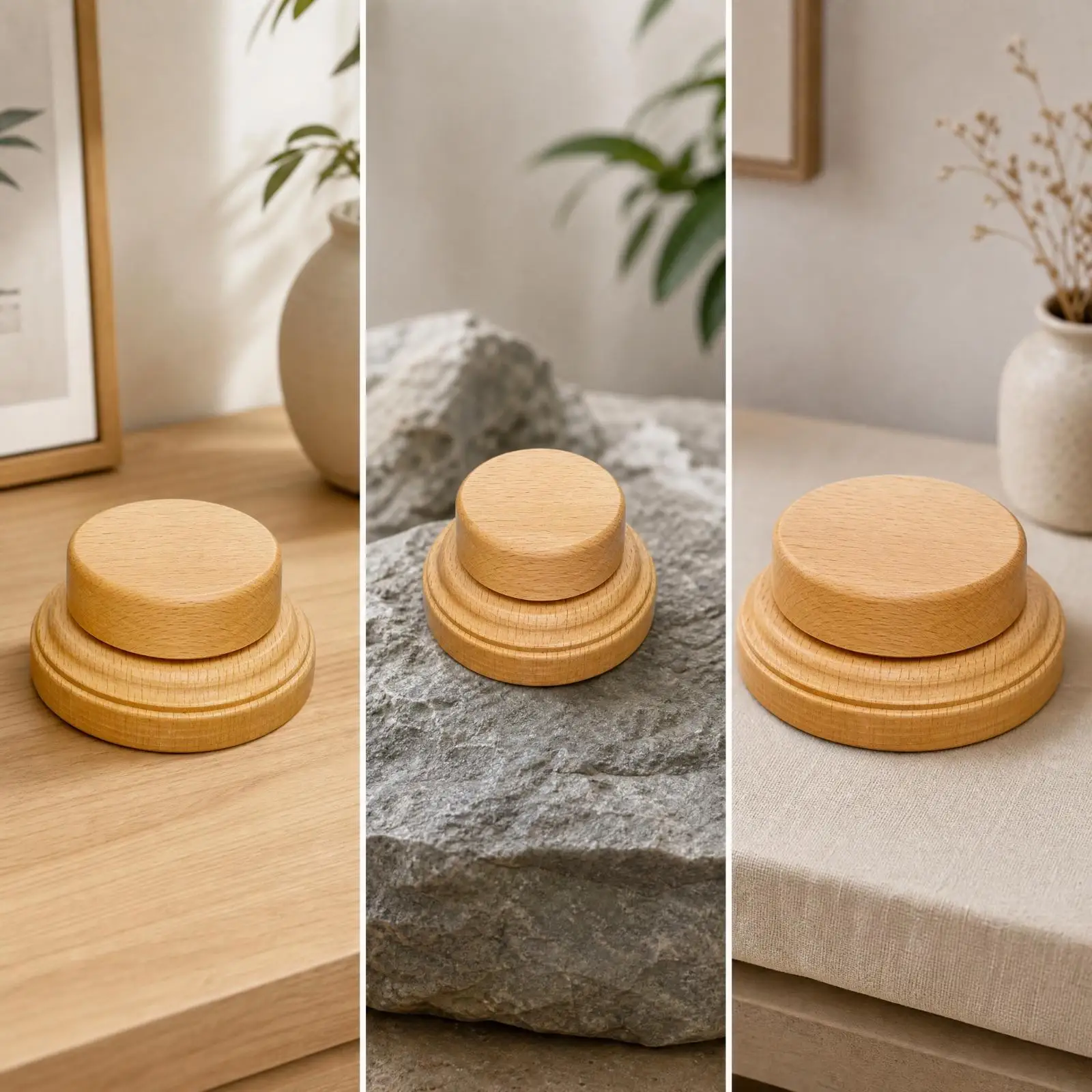 Two Level Wooden Display Riser for Shelves Furniture Tops Cabinet Decor Natural Beechwood Stepped Stand for Ornaments