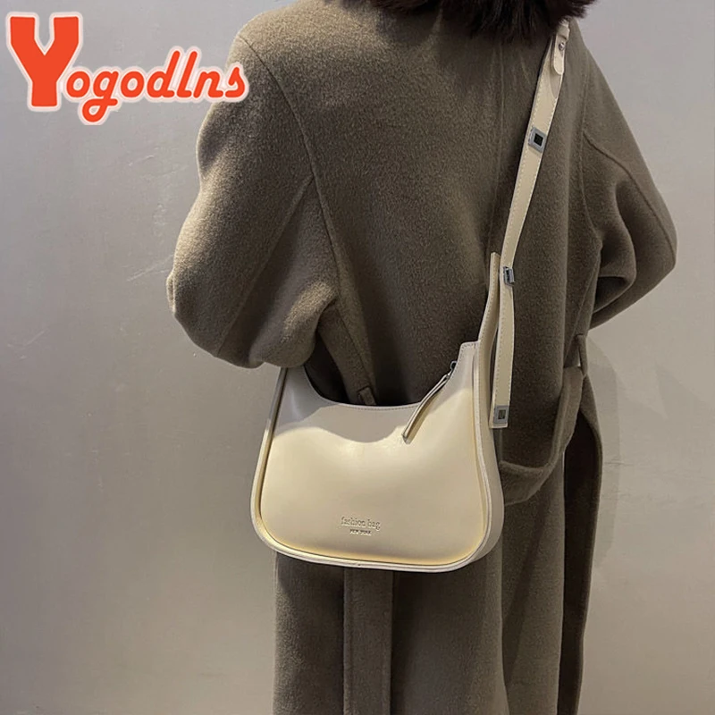 Yogodlns Vintage Half-moon Shoulder Bag For Women Soft Leather Underarm Bag New Crossbody Handbag Luxury Brands Armpit Bag