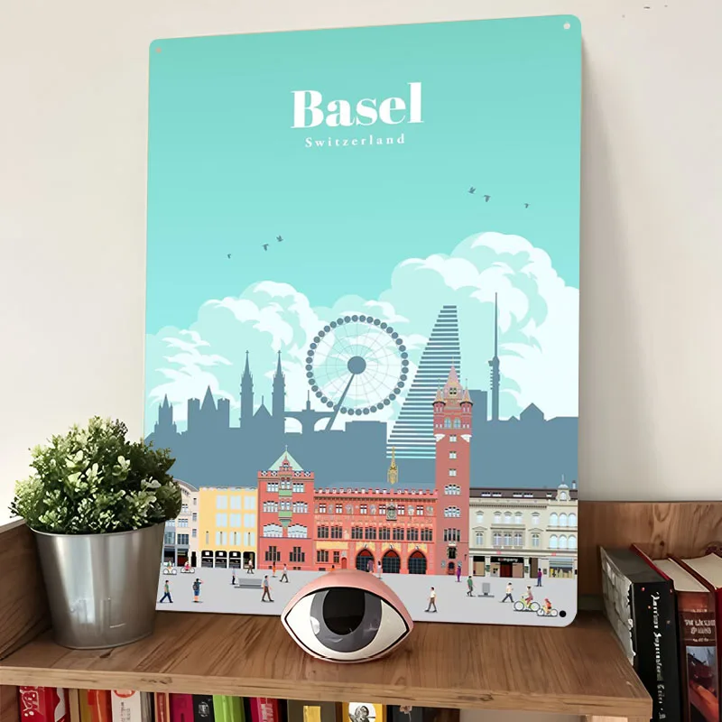 Travel to Basel Metal Poster Vintage Metal Signs Retro Custom Retro Tin Sign for Wall Art Decoration Home Decoration Luxury Room