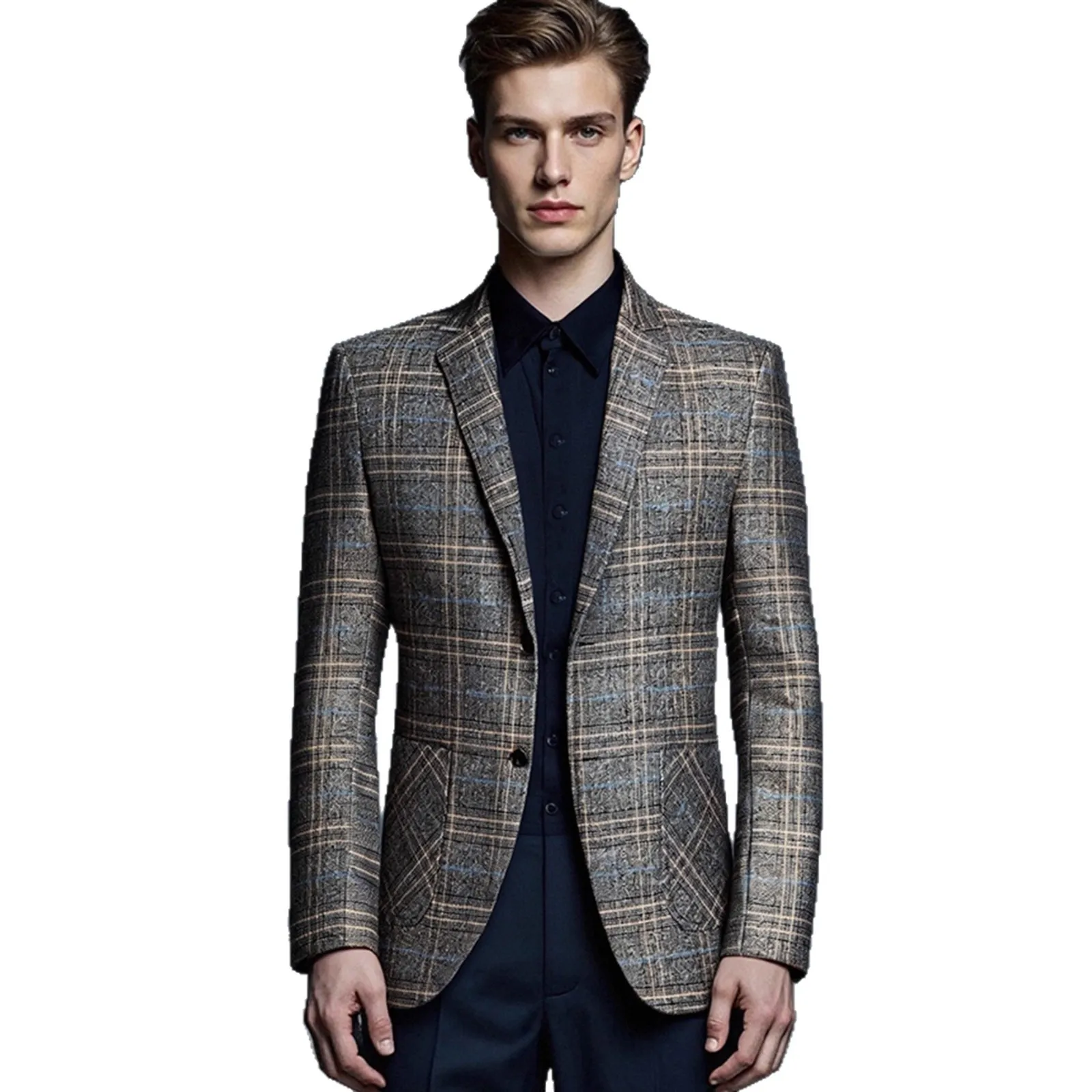 Blazer casual di colore chiaro primaverile e autunnale da uomo, blazer versatile quotidiano