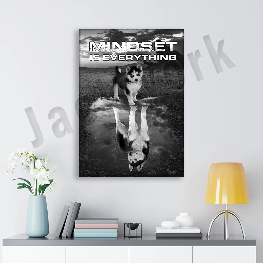 Mindset Is Everything Husky Dog Home Living Decor Wall Art Poster, Dog Love Gift Canvas Print