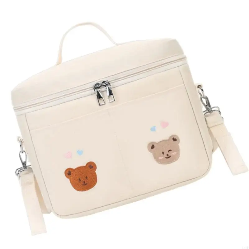 Travel Thermal Storage Bags Large Capacity Crossbody Shoulder Bag Embroidery Bear Insulated Lunch Bag Mom Bag