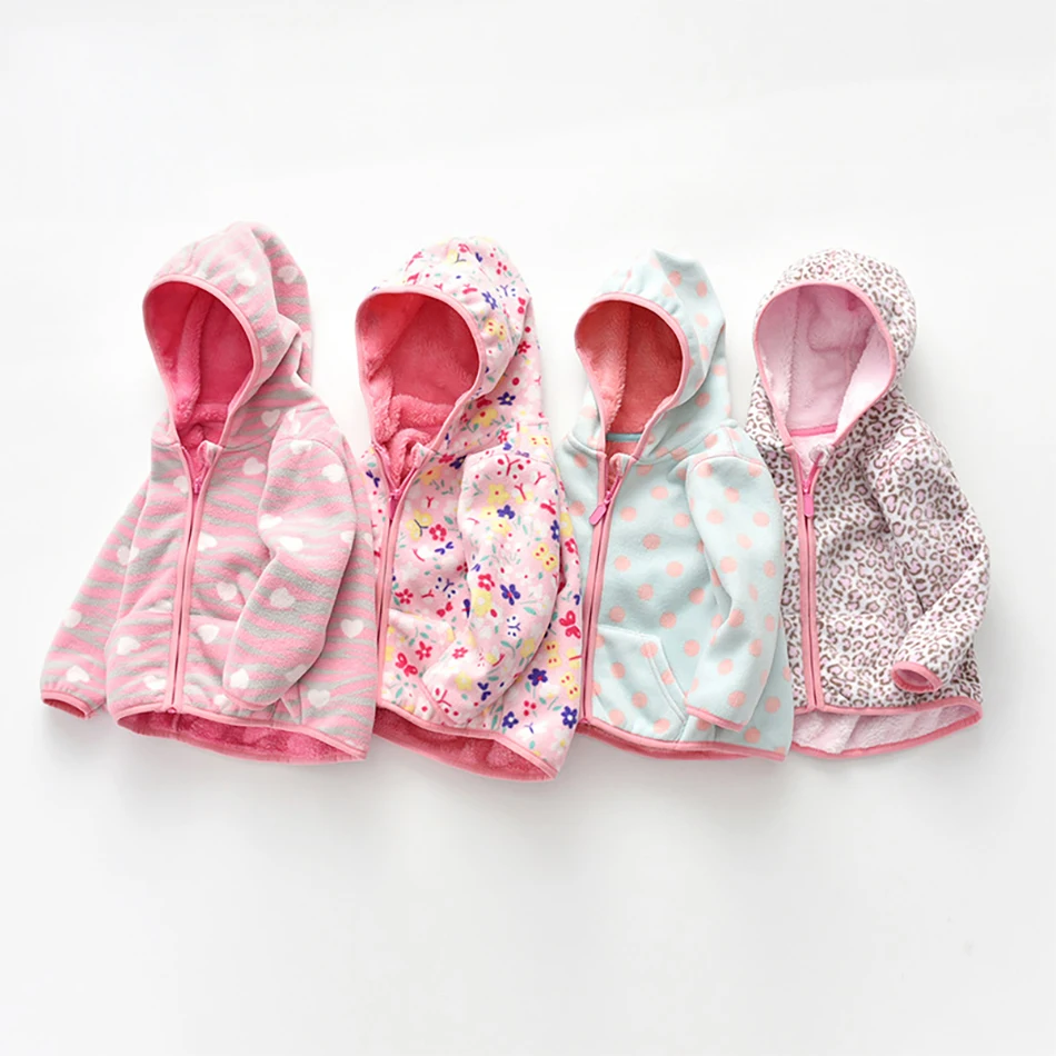 Girls Hooded Coats Autumn and Winter Cozy Plush Fleece Lined with Stylish All over Print Outerwear Suitable Outdoor Activities