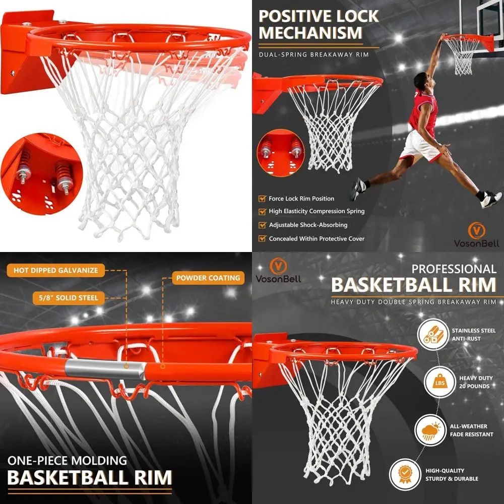 

Professional 18" Solid Steel Basketball Rim - Heavy Duty Breakaway with Dual-Spring System for All-Weather Outdoor Courts
