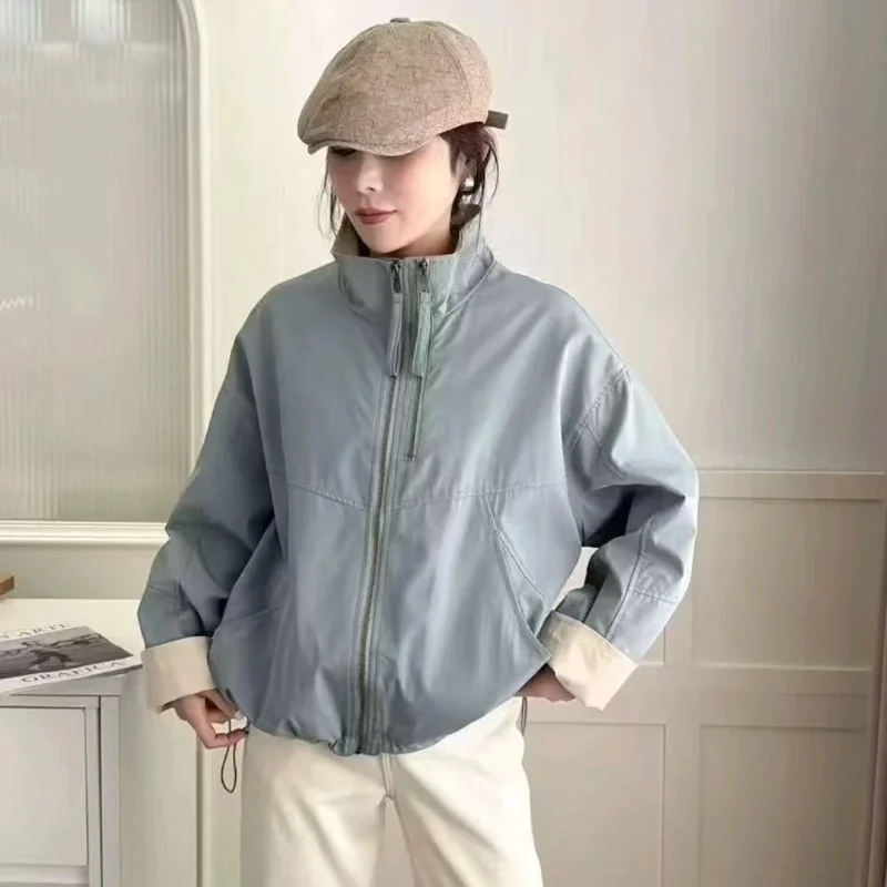 

Корейская модная короткая однотонная женская повседневная универсальная шерстяная куртка с воротником-стойкой, универсальная свободная куртка в ленивом стиле