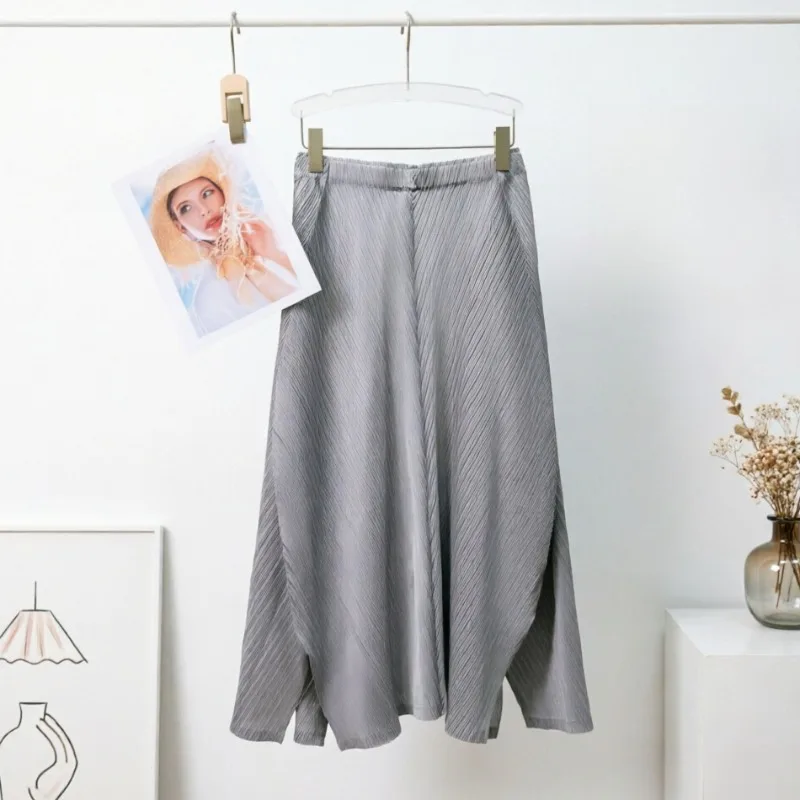 Miyake Pleated Skirt 2026 Summer New Simple Solid Color Casual Elegant Versatile Elastic Waist Slim Women's Stretch Bud Skirt