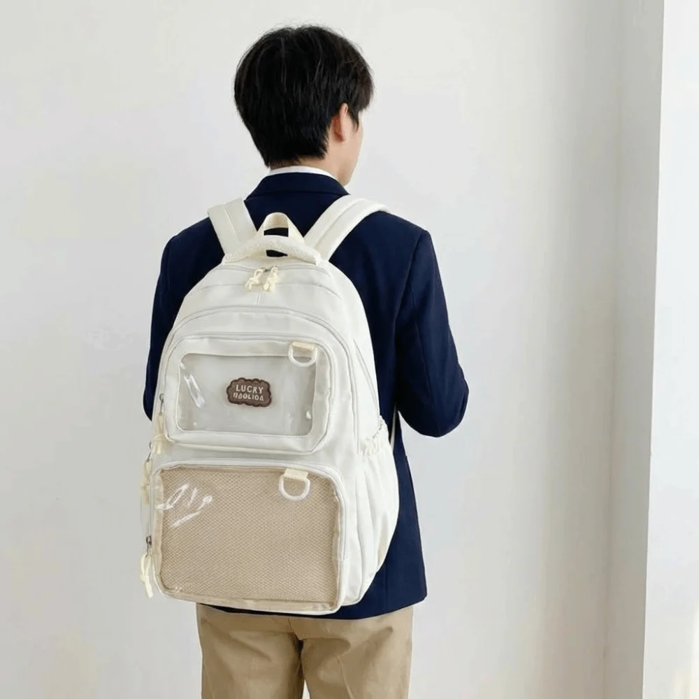Solid Color Nylon Ita Backpack Dustproof Transparent Students School Bag Fixed Webbing Polyester Large Capacity Daypack School