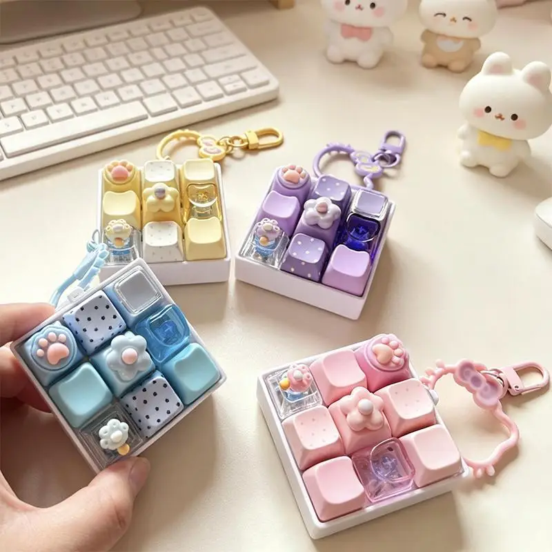 /Vly/9 Keys Cute Flower Heart Star Mechanical Keycap Fidget Keychain Stress Relief Finger Press Toy 1PCS