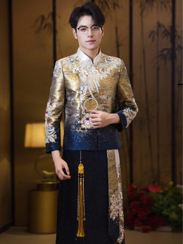 

Новое свадебное платье в китайском стиле для мужчин, куртки Hanfu и Dragon Phoenix, предназначенное для выбора их невесты.