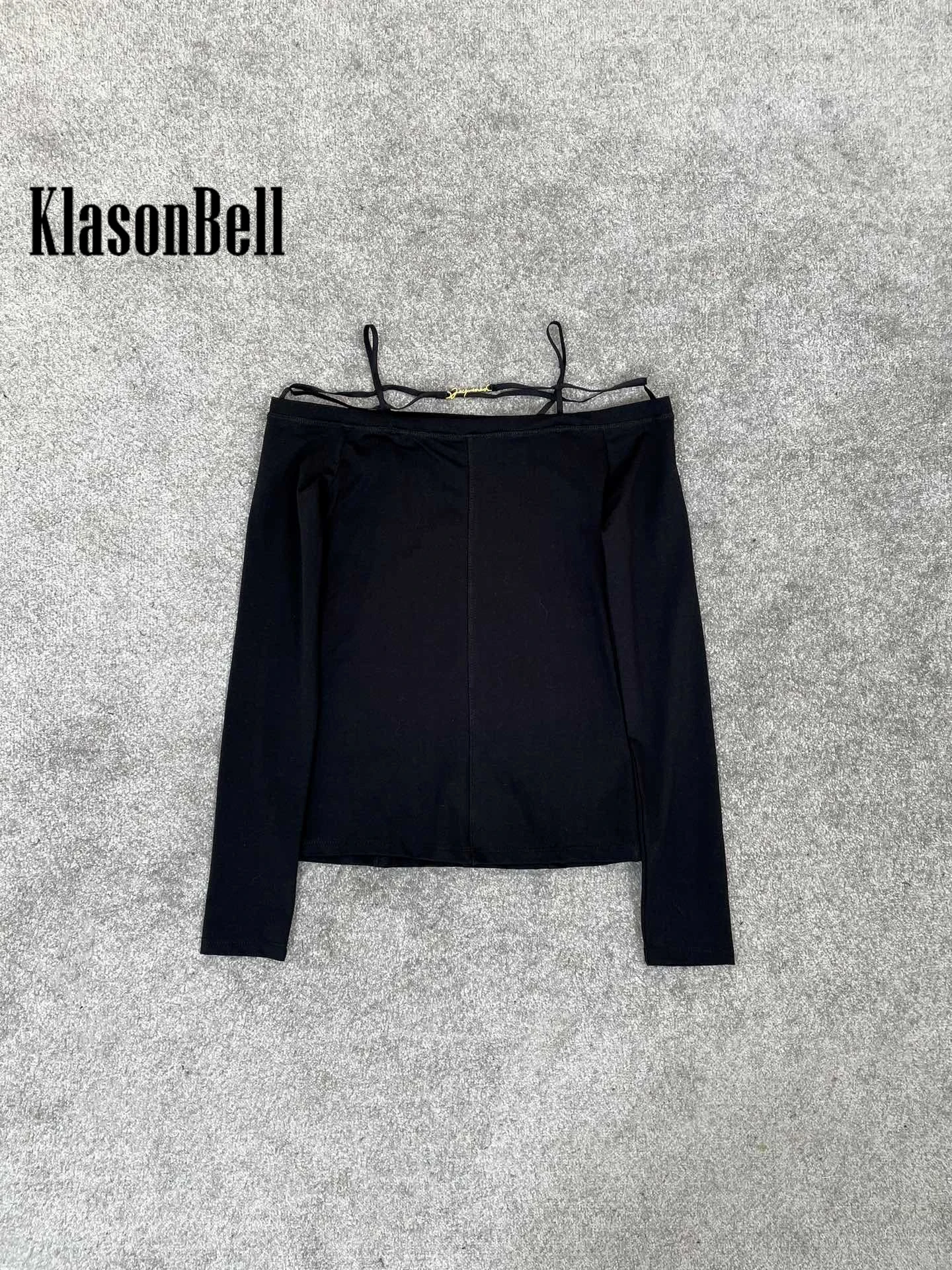 3.13 KlasonBell Celebrity Same Fashion Sexy Off-Shoulder Slash-neck Long Sleeve All-match Slim T-Shirt Women