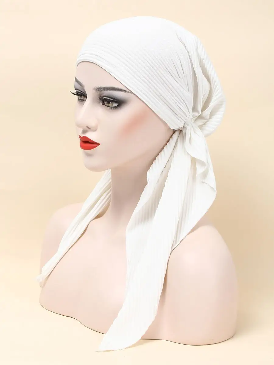 

Casual Solid White Crinkled Headband Hat For Sleep Beach Travel Summer