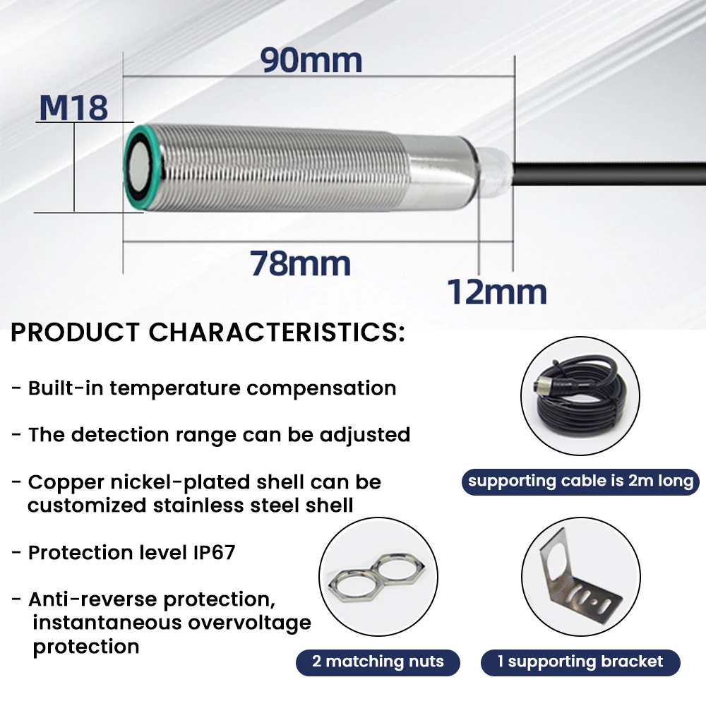 30mm-1000mm Ultrasonic Distance Sensor for Liquid Solid Level Detection Transmitter High-Precision Distance Detector RS485 PNP