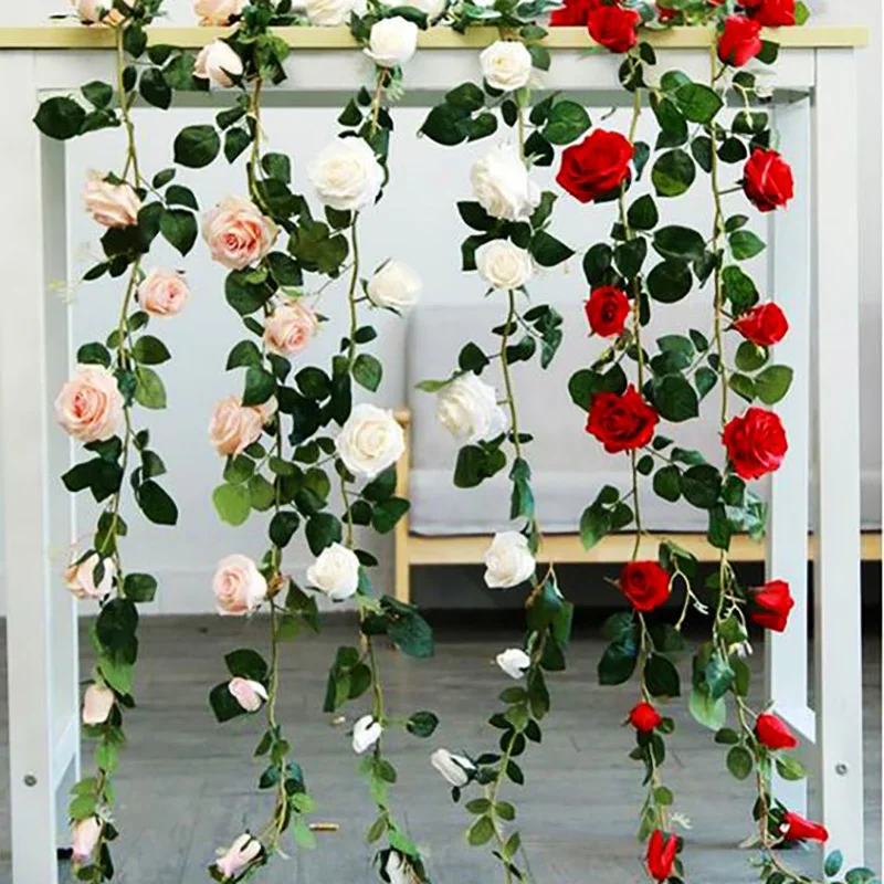 2.4m Artificial Flowers Rose Ivy Vine Wedding Decoration Real Touch Silk Flower String Home Hanging Garland Party Wedding Decor