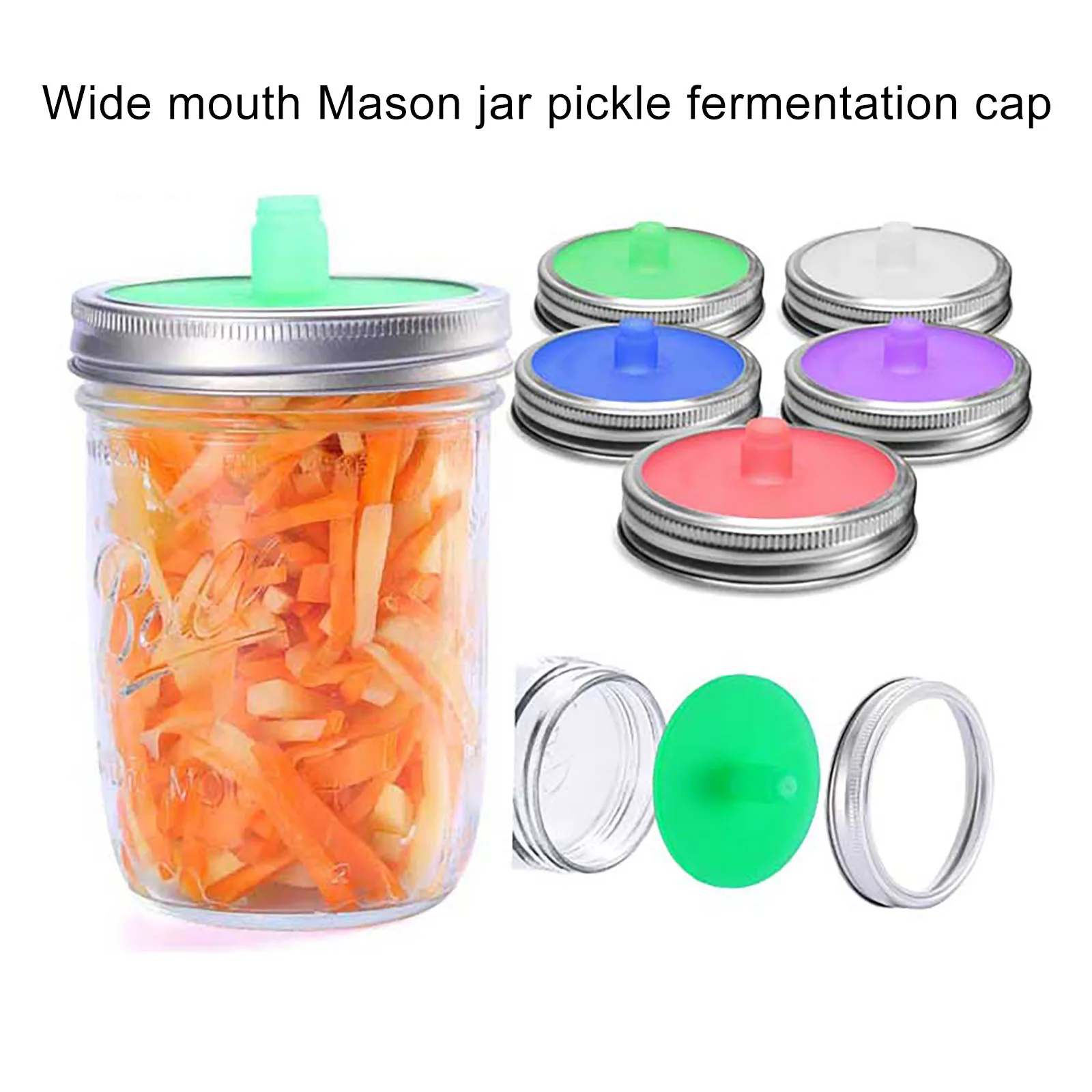 5Pcs Silicone Fermenting Lids Glass Jar Cover Metal Rings For 87mm Jars Kimchi Pickles Fermented Probiotic Food Sealing Lids