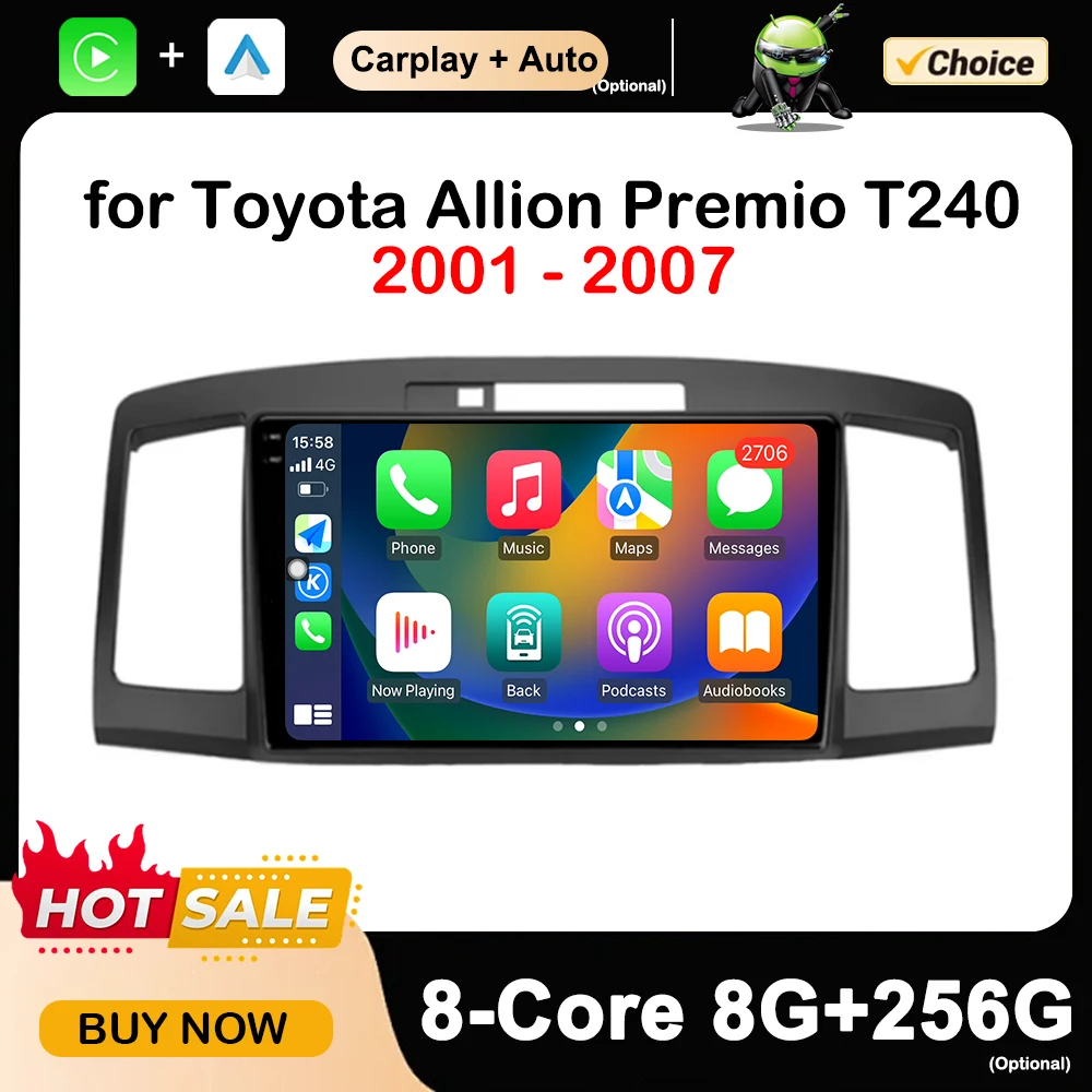 Reprodutor de rádio multimídia para carro Toyota Allion Premio T240 2001-2007, sistema operacional Android, GPS, acessórios automotivos, DSP, estéreo, tela HD, 9