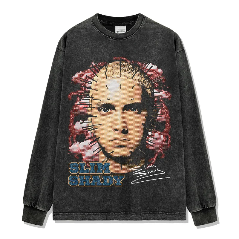 

Men's printed short sleeved T-shirt, long sleeved loose hooded sweatshirt